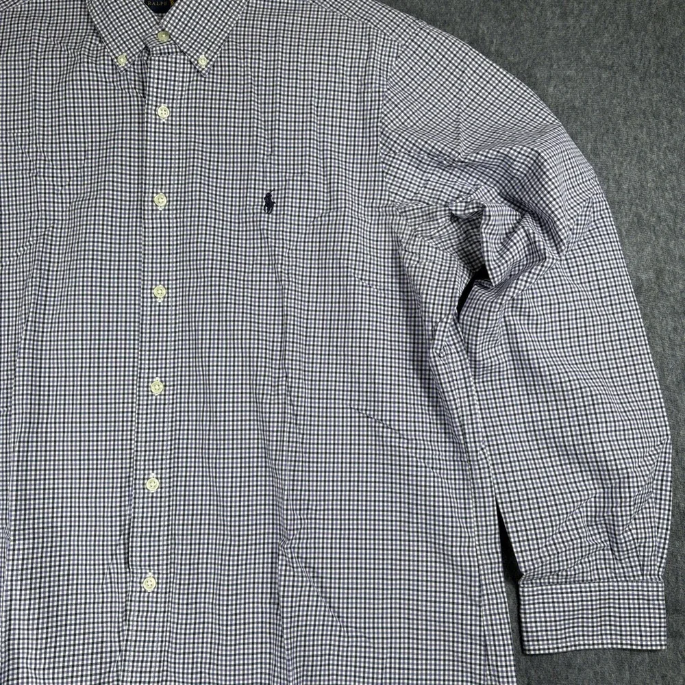 Ralph Lauren Shirt Mens XL Pony Purple Black Plaid 100%‎ Cotton Button Down